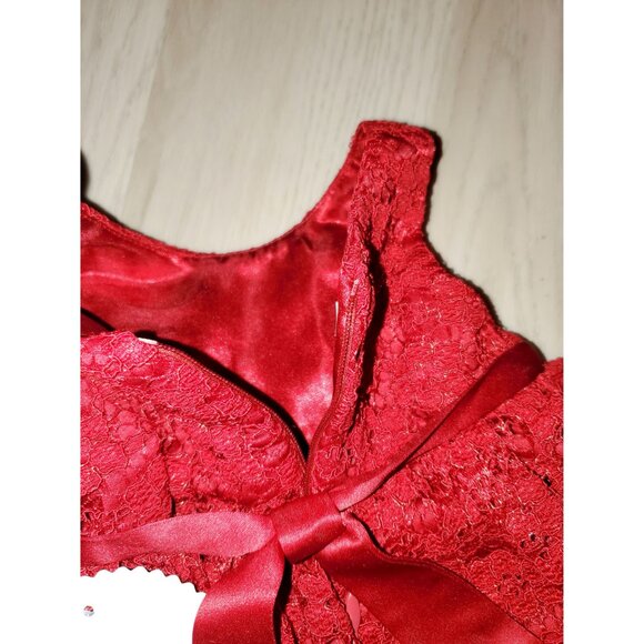 Baby Girl Dark Red Lace Dress With Rhinestone Waist & Bloomers 6 Months - Picture 6 of 9